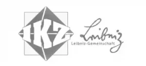 Logos von IKZ und Leibniz-Gemeinschaft in Graustufen, mit stilisiertem Text und geometrischen Formen.
