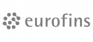 Eurofins-Logo in Grau mit einem kreisförmigen geometrischen Symbol links vom Text.