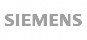 Der Text in fetten, blockigen Buchstaben buchstabiert SIEMENS in Graustufen.